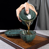 Ice‑Crackle Glaze Ceramic Teacup – Celadon‑Green-Crackle (180 ml each)