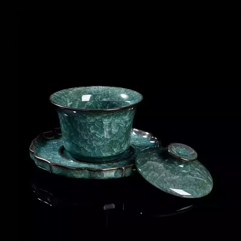Ice‑Crackle Glaze Ceramic Teacup – Celadon‑Green-Crackle (180 ml each)