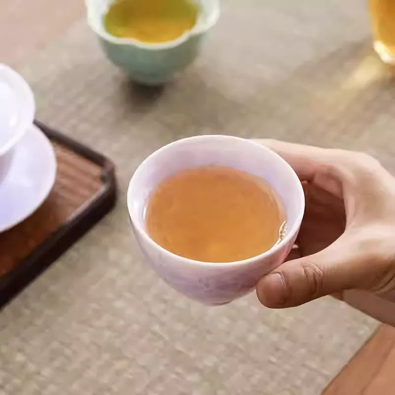 Kiln‑Transmutation Crystalline‑Glaze Tea Cup Set